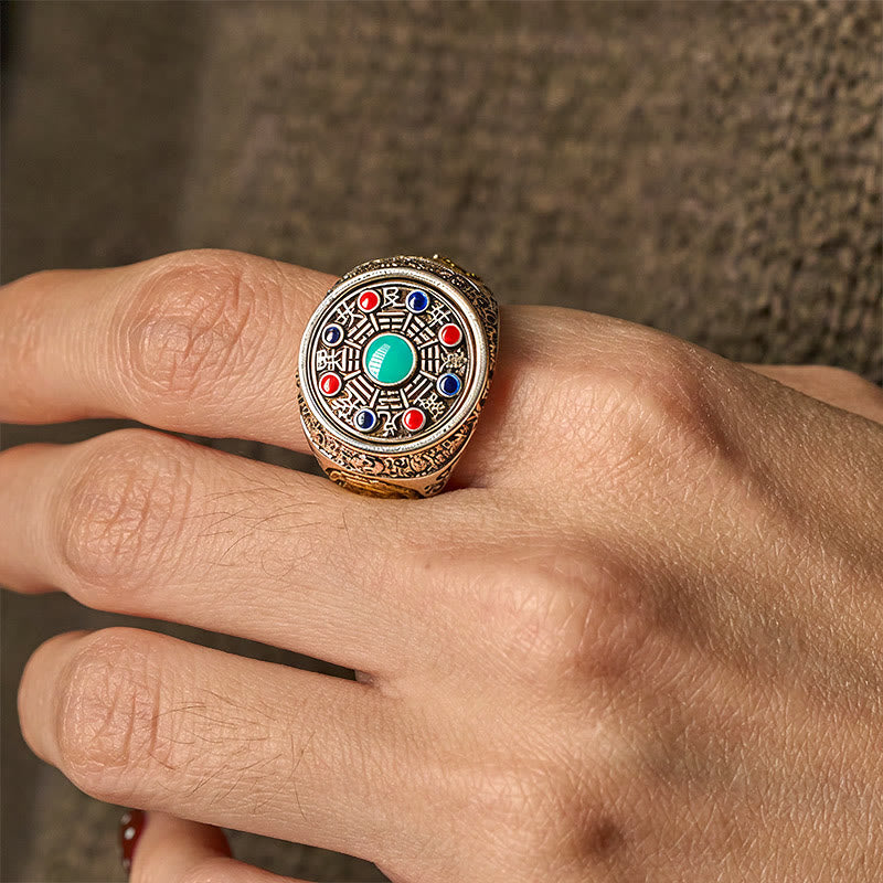 Ring Kupfer Bagua Münze mit Turmalin getragen Wohlstand Schutz Fengshui