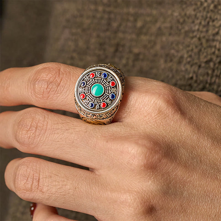 Ring Kupfer Bagua Münze mit Turmalin getragen Wohlstand Schutz Fengshui