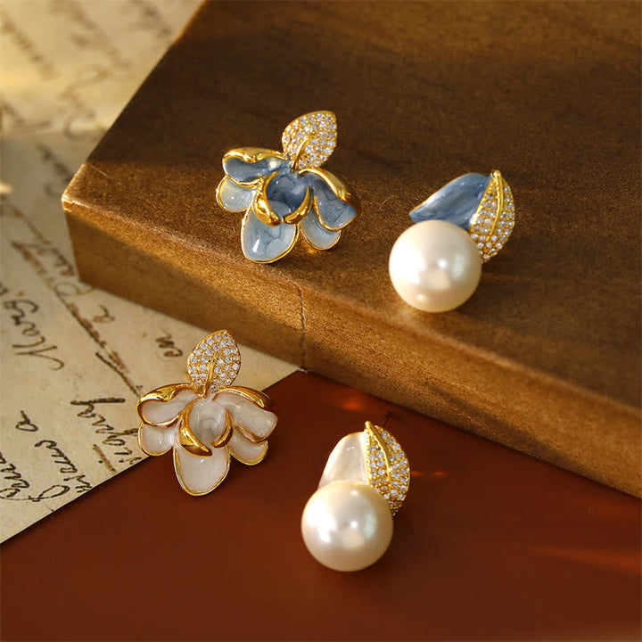 Ohrringe Kupfer Zirkonia Kamelie Glück Perlen Blüten Schmuck elegant