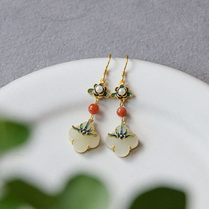 Ohrringe Jade Kleeblatt Kupfer Glück Fülle Boho Schmuck spirituell Ohrhänger