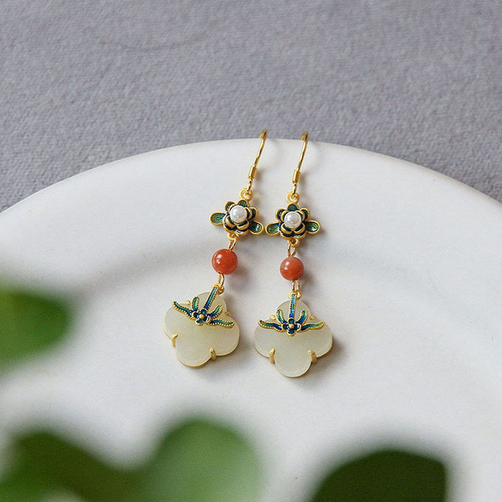 Ohrringe Jade Kleeblatt Kupfer Glück Fülle Boho Schmuck spirituell Ohrhänger