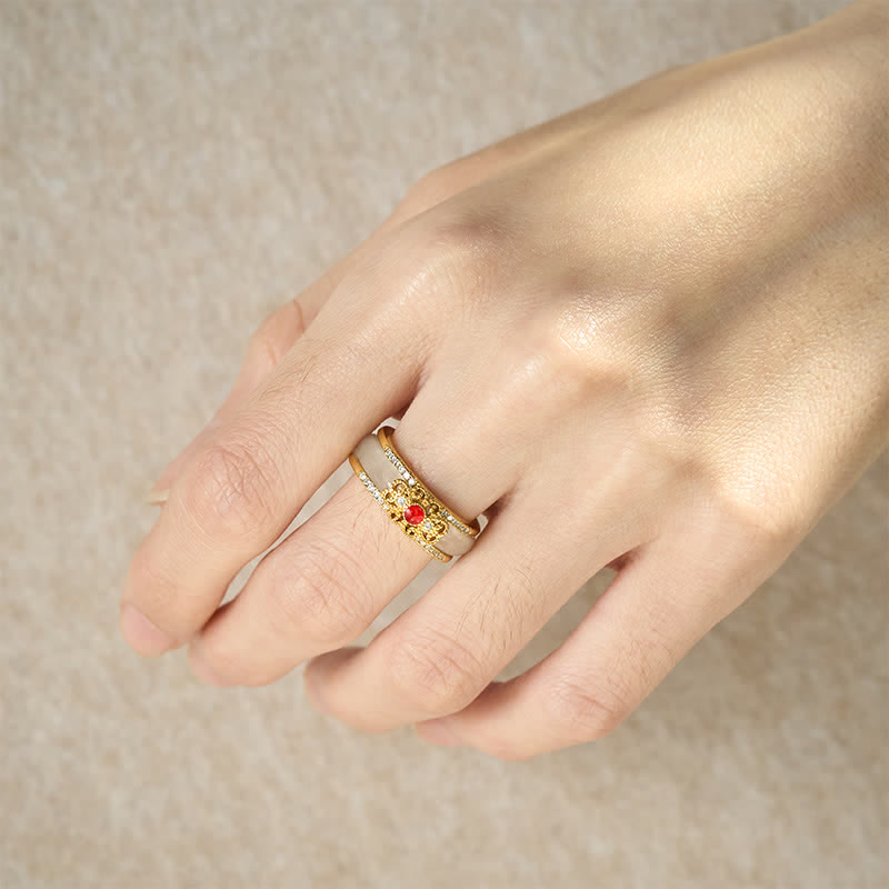 Ring Vergoldetes Kupfer Blume Wohlstand getragen Fengshui Glück