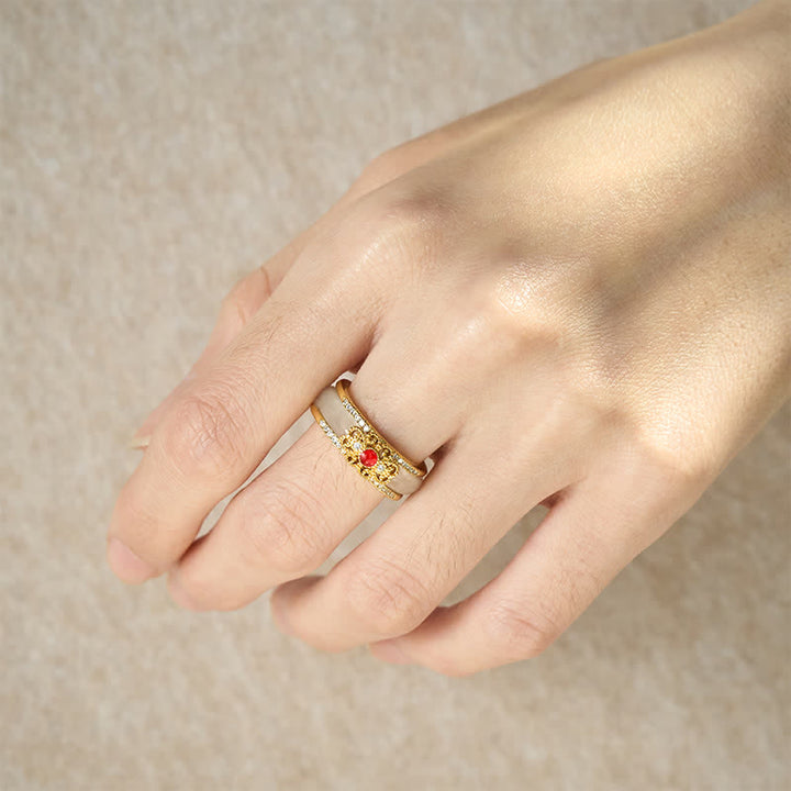 Ring Vergoldetes Kupfer Blume Wohlstand getragen Fengshui Glück
