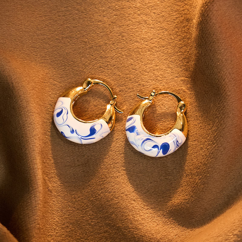 Ohrringe Kupfer Emaille Heilung Glück blau weiß Creolen Boho Schmuck