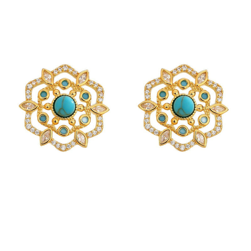 Ohrringe Kompass Zirkon Kupfer T��rkis Mandala Boho Schmuck spirituell