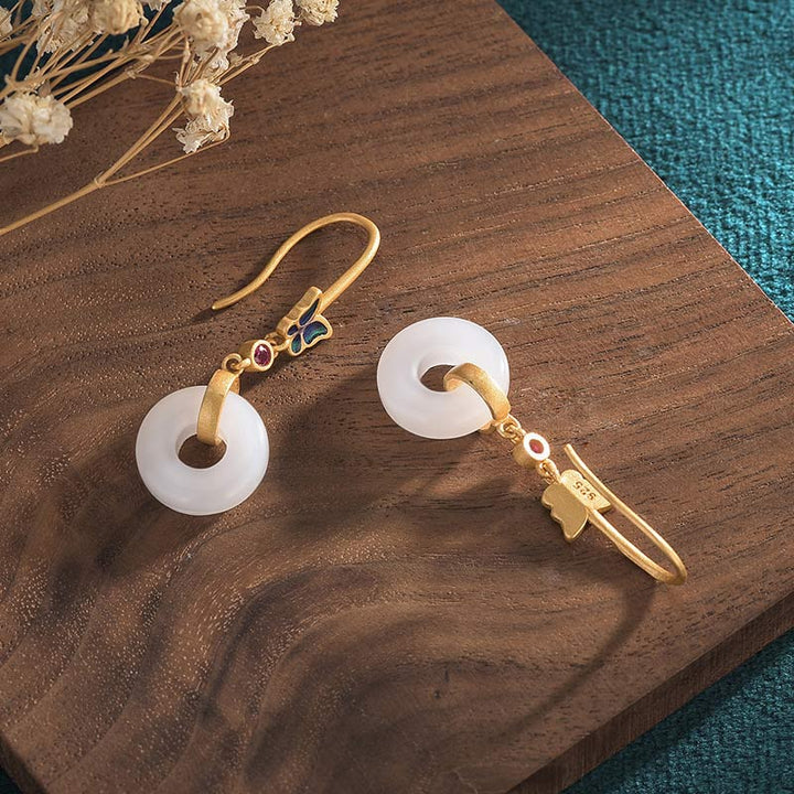 Ohrringe Jade Schmetterling Kupfer weiß Boho Schmuck spirituell Ohrhänger