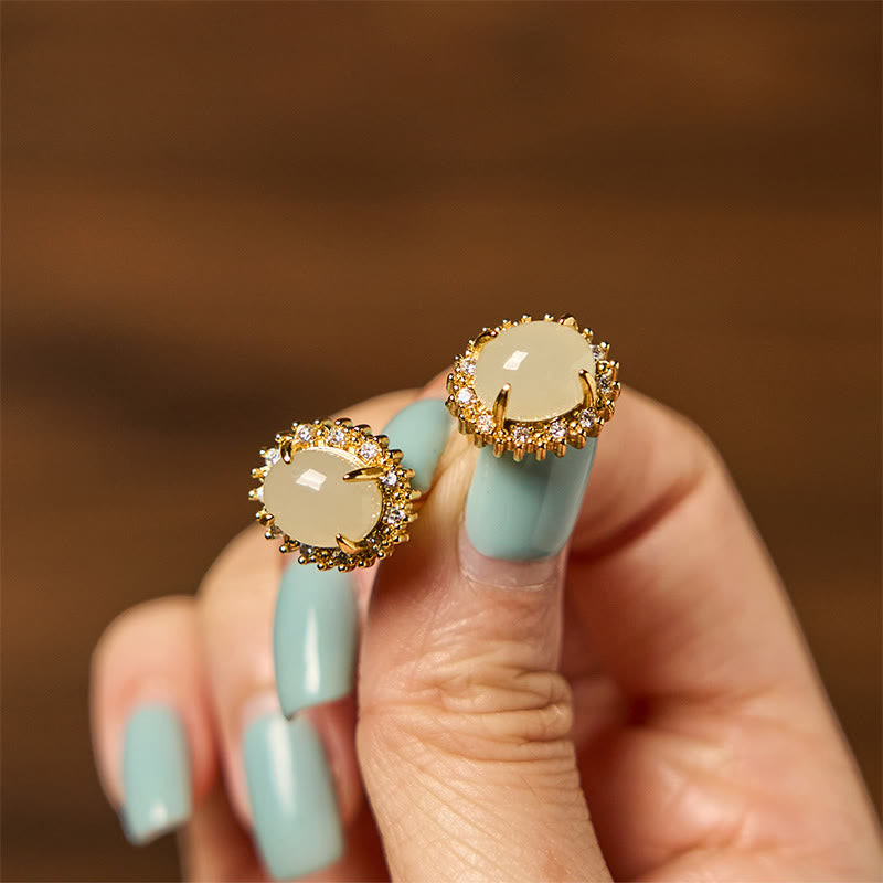 Ohrringe Hetian-Jade Kupfer Wohlstand getragen Boho Schmuck spirituell Ohrstecker