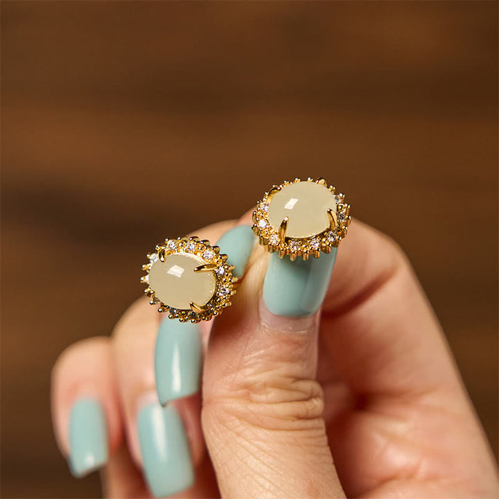 Ohrringe Hetian-Jade Kupfer Wohlstand getragen Boho Schmuck spirituell Ohrstecker