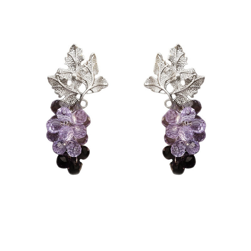 Ohrringe Kupfer Weintrauben – Wohlstand Amethyst lila Blätter Silber Schmuck