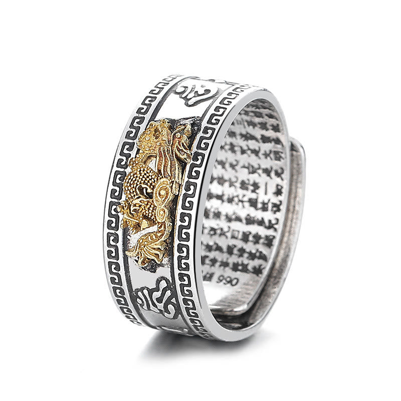 Ring Kupfer Herzsutra Drachen Stärke versilbert Fengshui Schutzring