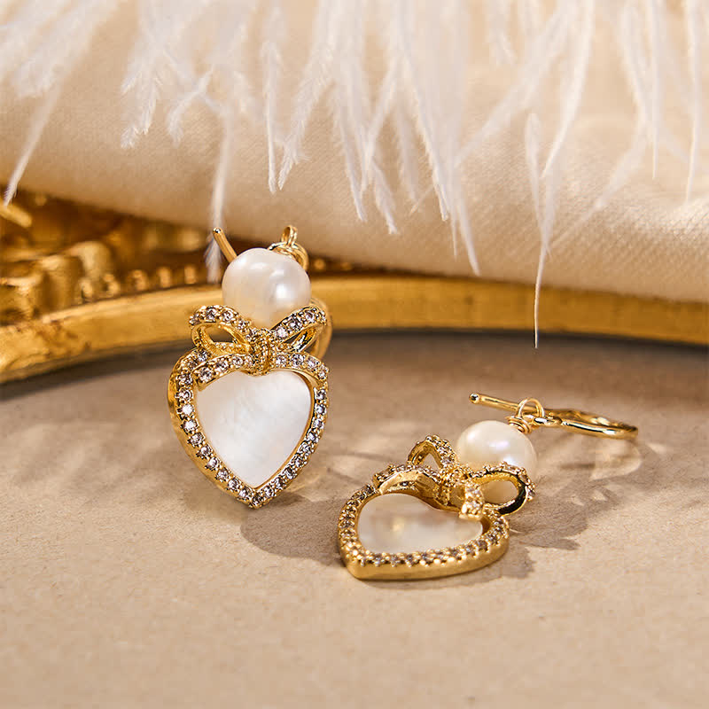 Ohrringe Kupfer Perle Herz goldfarben Strass Boho Schmuck elegant Ohrhänger