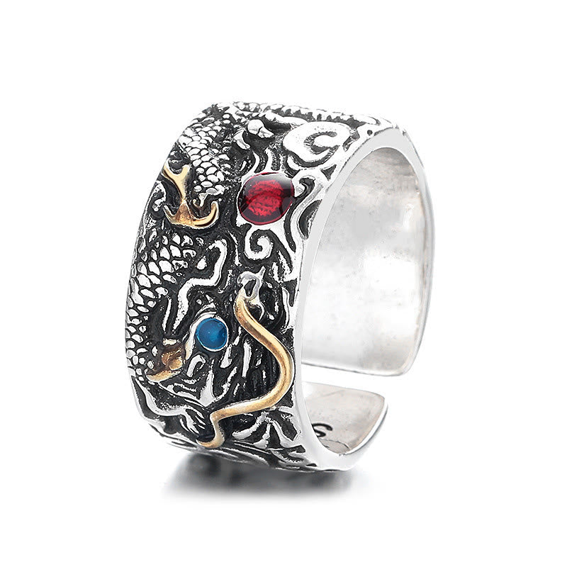 Ring Kupfer Drachen Balance Fengshui mit Edelsteinen Schutz Glück