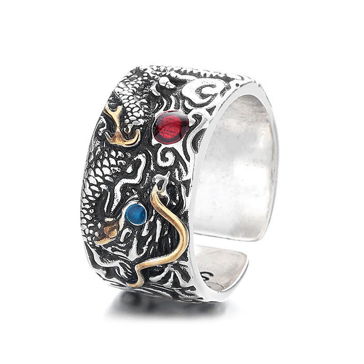 Ring Kupfer Drachen Balance Fengshui mit Edelsteinen Schutz Glück