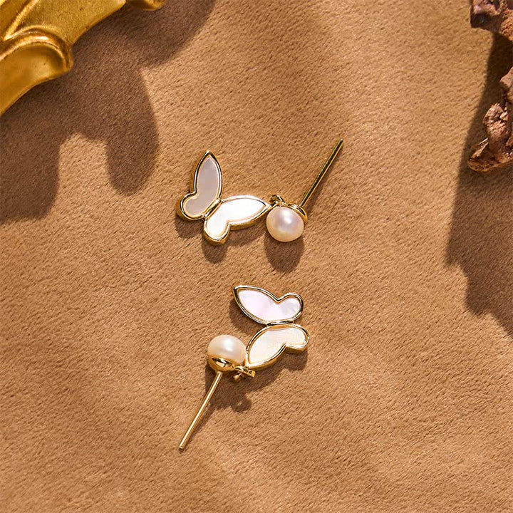 Ohrringe Kupfer Perle Schmetterling Perlmutt elegant Boho Schmuck spirituell