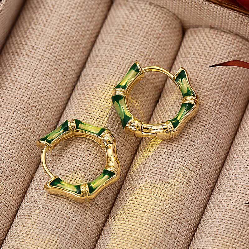Ohrringe Kupfer Bambus Glück Wohlstand grün gold Creolen Schmuck spirituell