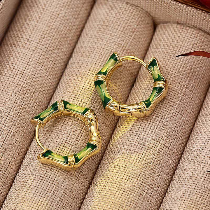 Ohrringe Kupfer Bambus Glück Wohlstand grün gold Creolen Schmuck spirituell
