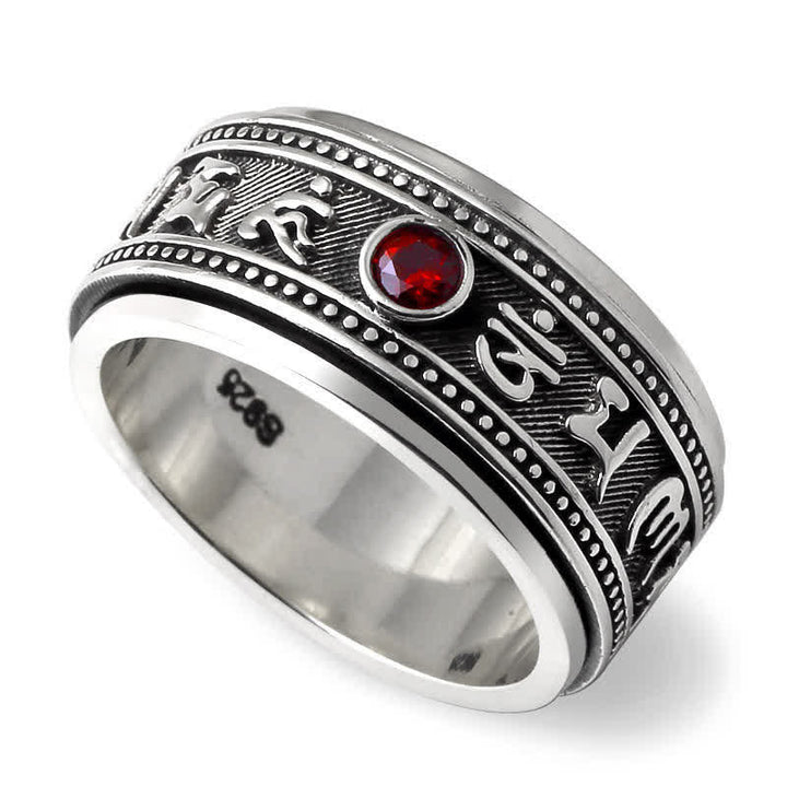 Silber Ring Granat Om Mani Padme Hum Meditation Frieden Spirituell