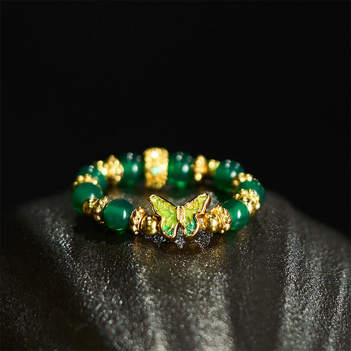 Ring Kupfer Grüner Achat Schmetterling Glück Fengshui Schmuck