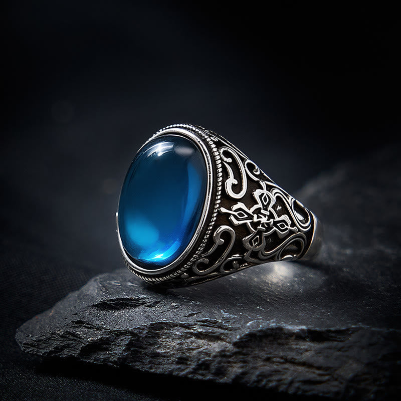 Ring Blauer Chalcedon Kupfer Positivität Glück Energie Schutz Kraft Feng Shui