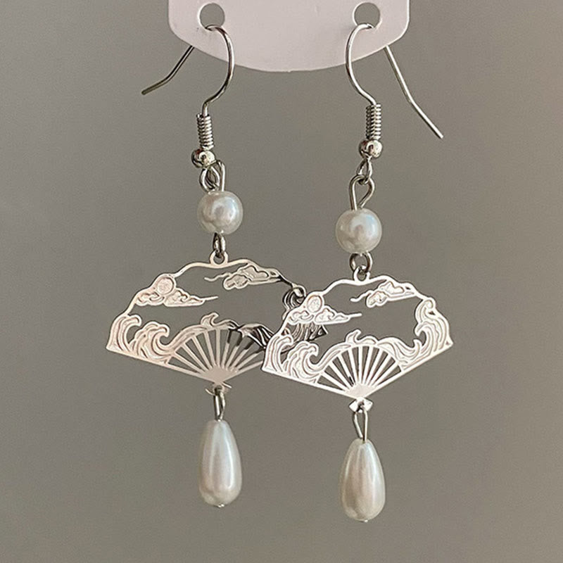 Ohrringe Kupfer Perle Glückswolken Fächer Boho Schmuck spirituell Ohrhänger