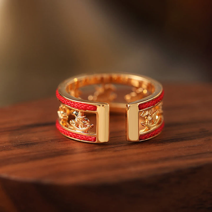 Pixiu Ring Kupfer Rot Pferdjahr Glück Segen Feng Shui Schutz