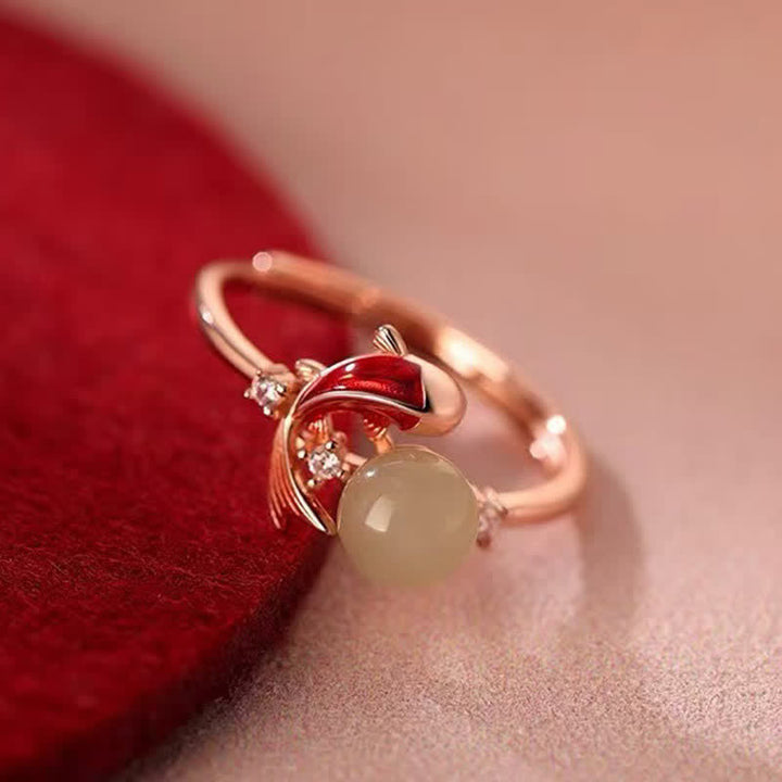 Ring Kupfer Koi Fisch Perle elegantes Fengshui Erfolg Schmuck