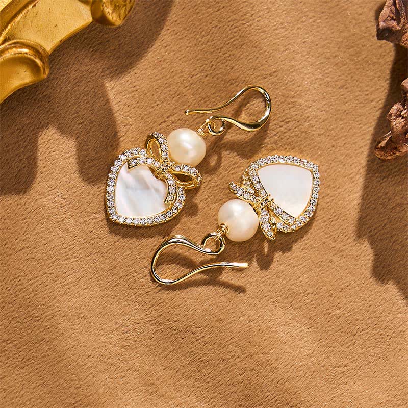 Ohrringe Kupfer Perle Herz goldfarben elegant Boho Schmuck Ohrhänger