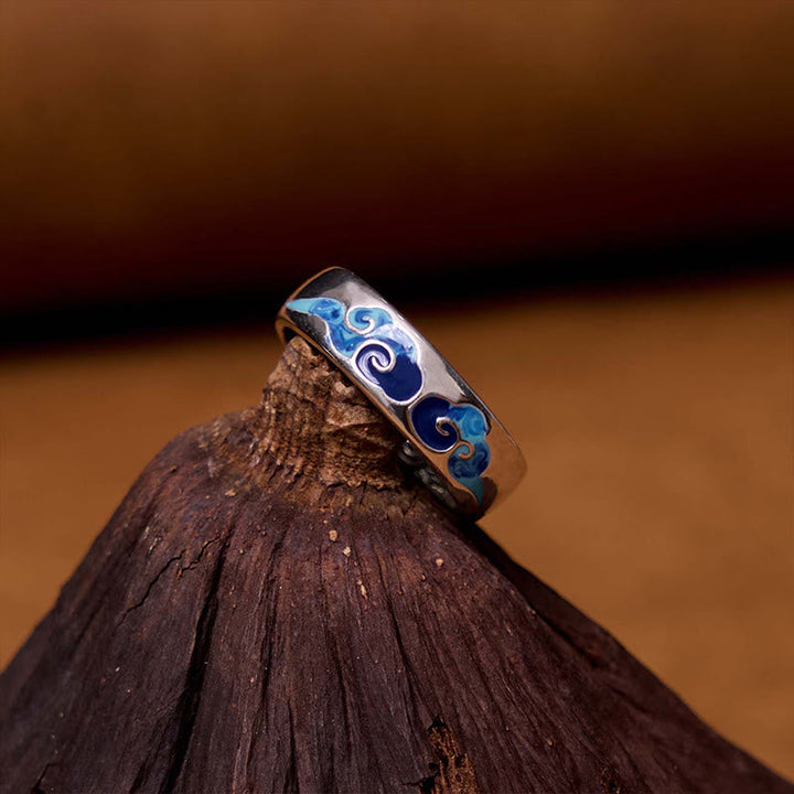 Kupfer Ring mit blauen Glückswolken Wohlstand Feng Shui Schutz