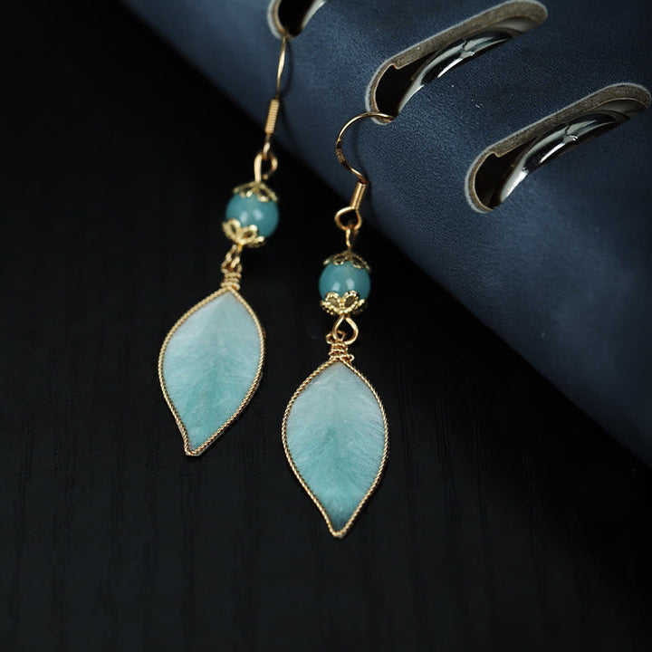 Ohrringe Kupfer Blatt Schutz Amazonit Boho Schmuck spirituelle Ohrhänger