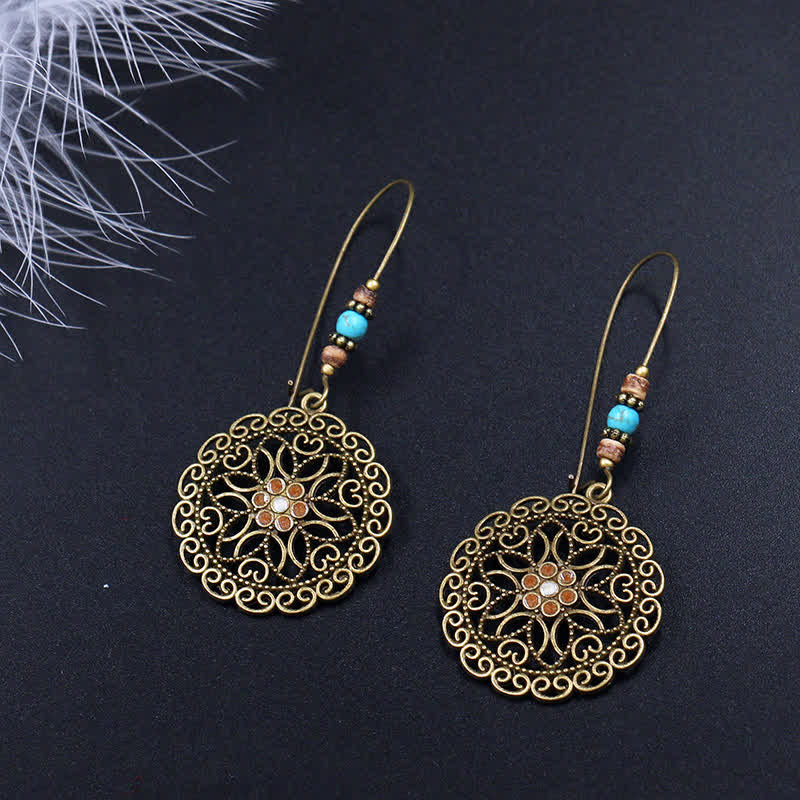 Ohrringe Kupfer Blume Boho Schmuck Türkis Perlen Ornament spirituell