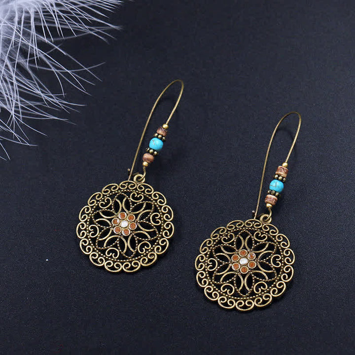 Ohrringe Kupfer Blume Boho Schmuck Türkis Perlen Ornament spirituell