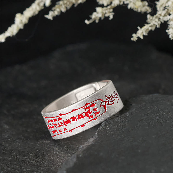 Ring Kupfer Mantra Balance mit roten Schriftzeichen auf Stein