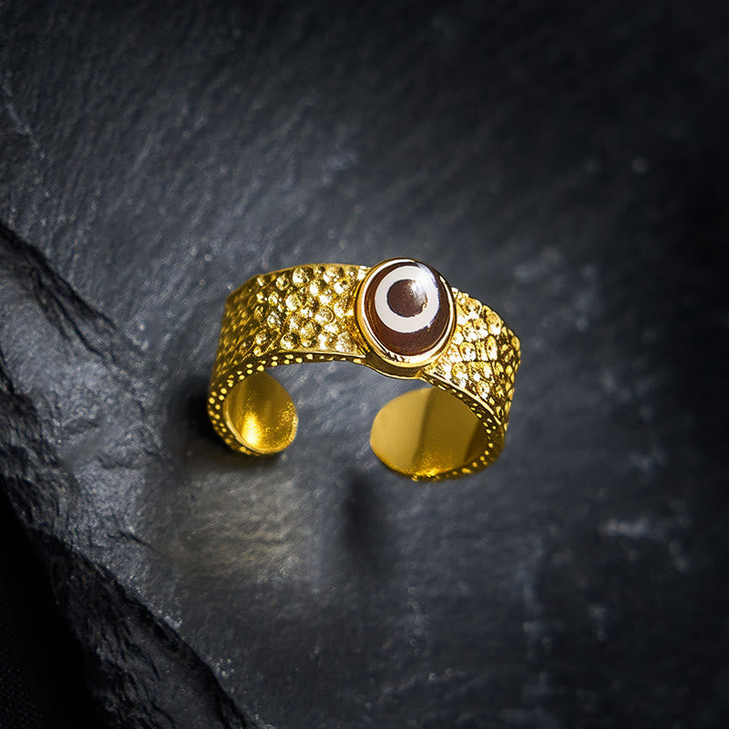 Goldener Ring Kupfer DZI Perlen Wohlstand Fengshui Glück
