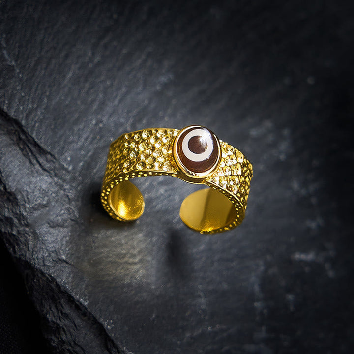 Goldener Ring Kupfer DZI Perlen Wohlstand Fengshui Glück
