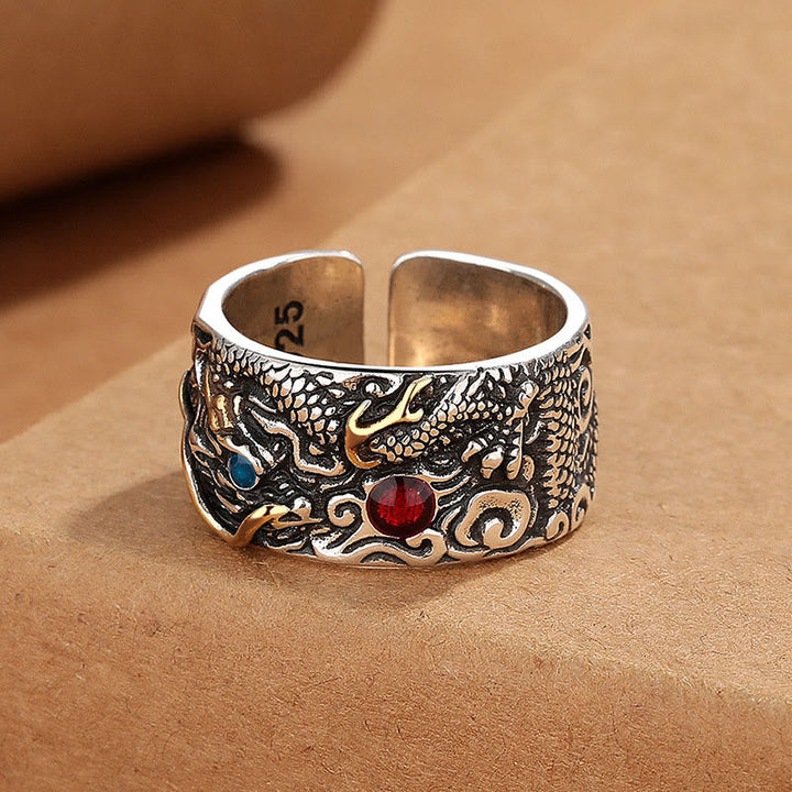 Kupfer Drachen Ring mit Stein Balance Fengshui Schutz Glück