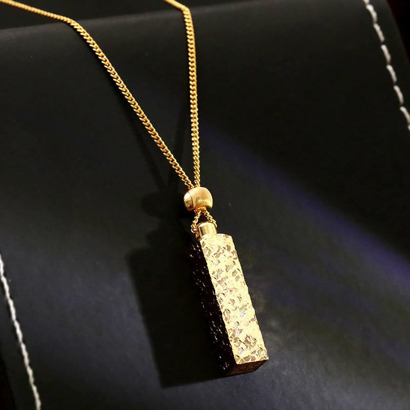 Glänzender Rechteck Anhänger Kette Gold Buddha Stein Schmuck