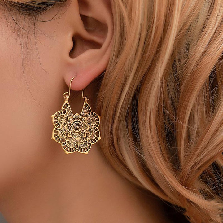 Ohrringe Kupfer Lotus Tibetisches Design Mandala Ohrhänger Boho Schmuck spirituell