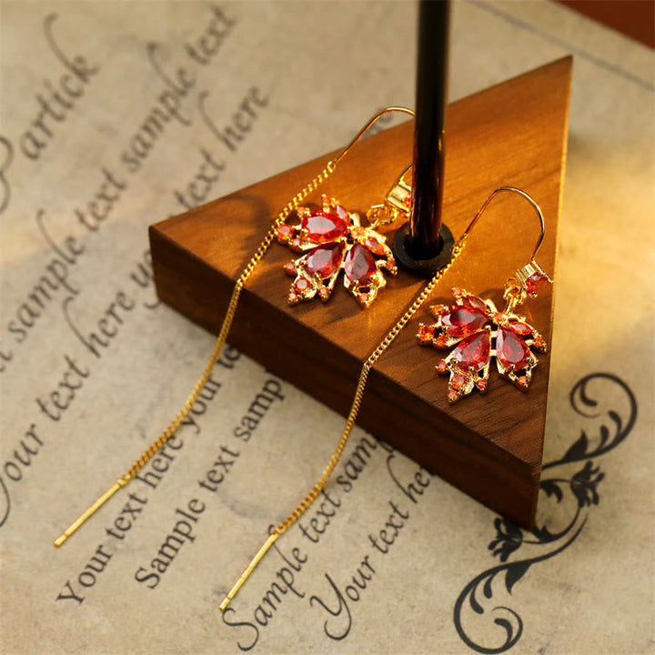 Ohrringe Ahornblatt Zirkon Kupfer – Glück rot goldene Ohrhänger Boho Schmuck