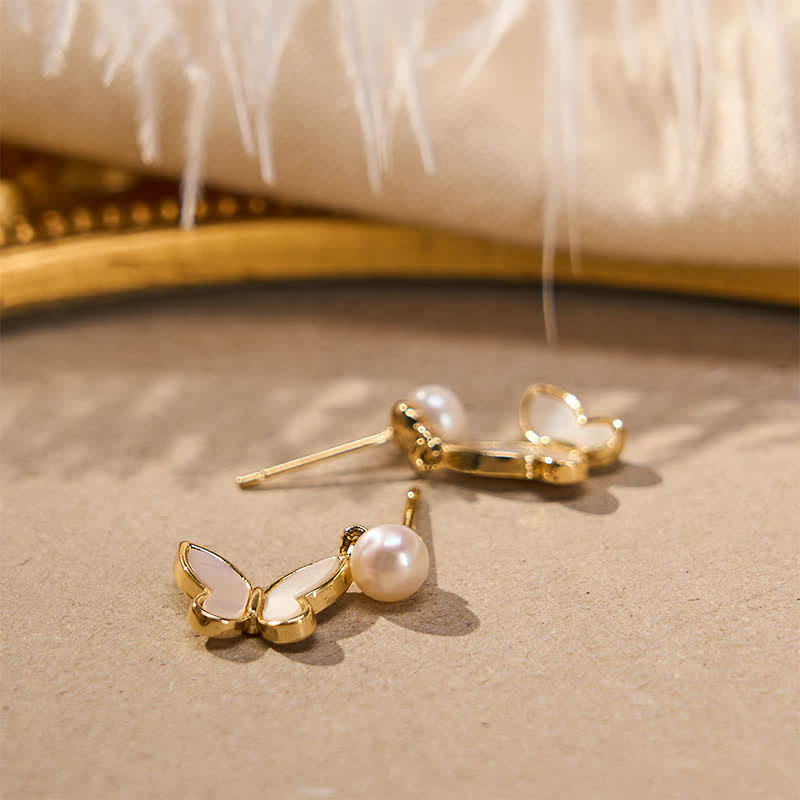 Ohrringe Kupfer Perle Schmetterling goldfarben elegant Boho Schmuck spirituell