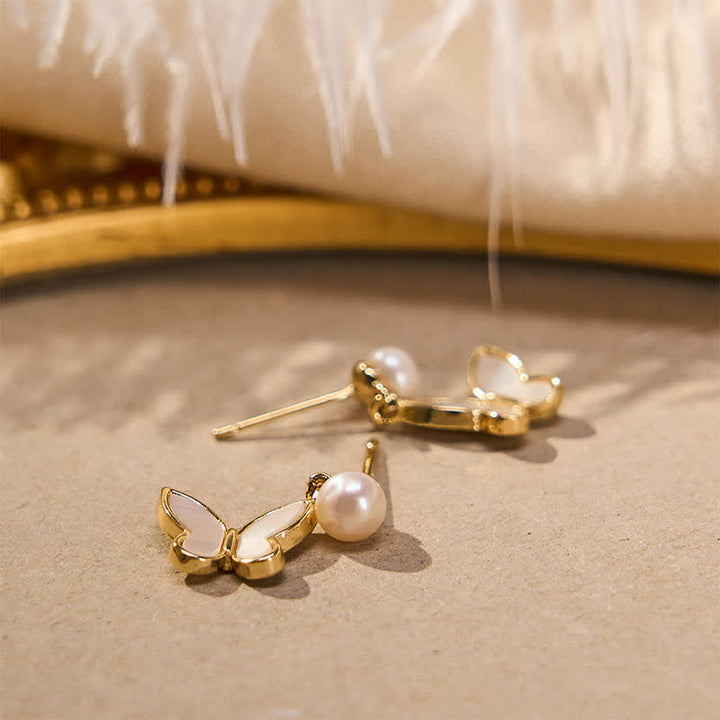 Ohrringe Kupfer Perle Schmetterling goldfarben elegant Boho Schmuck spirituell