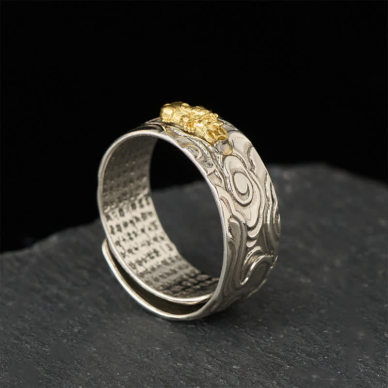 Silberring Pixiu Herzsutra Kupfer getragen Wohlstand Schutz Fengshui Ring