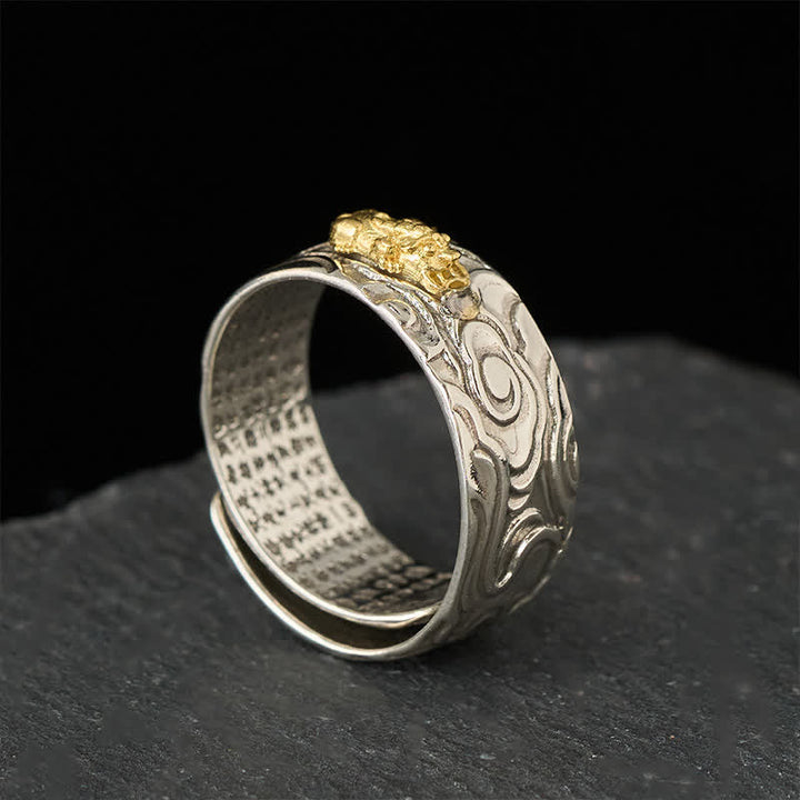 Silberring Pixiu Herzsutra Kupfer getragen Wohlstand Schutz Fengshui Ring