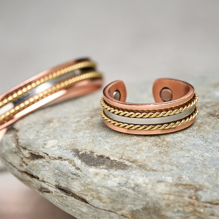 Kupfer Torsion Ring Wohlstand Glück Fengshui Schmuck Spirale Kraftstein