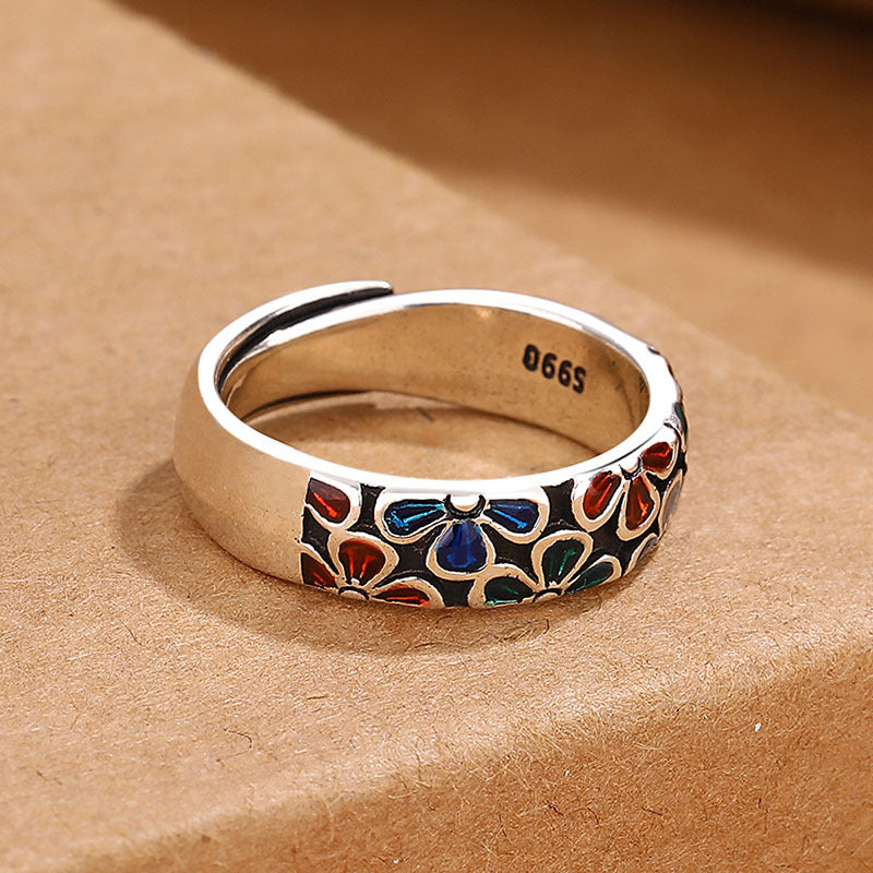 Pflaumenblüte Ring Emaille Heilung Feng Shui Glück Schutz Schmuck Kupfer