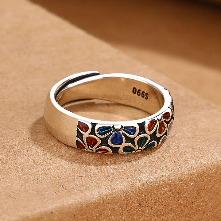 Pflaumenblüte Ring Emaille Heilung Feng Shui Glück Schutz Schmuck Kupfer