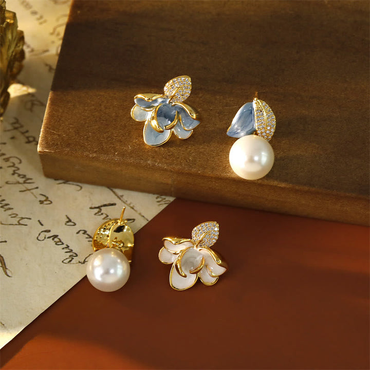 Ohrringe Kupfer Zirkonia Kamelie – Glück Perle Blüte Schmuck elegant