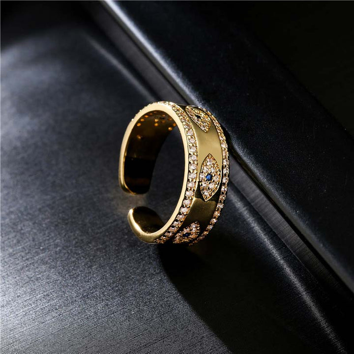 Ring Kupfer Böser Blick mit Kristallen Gold Glück Segen