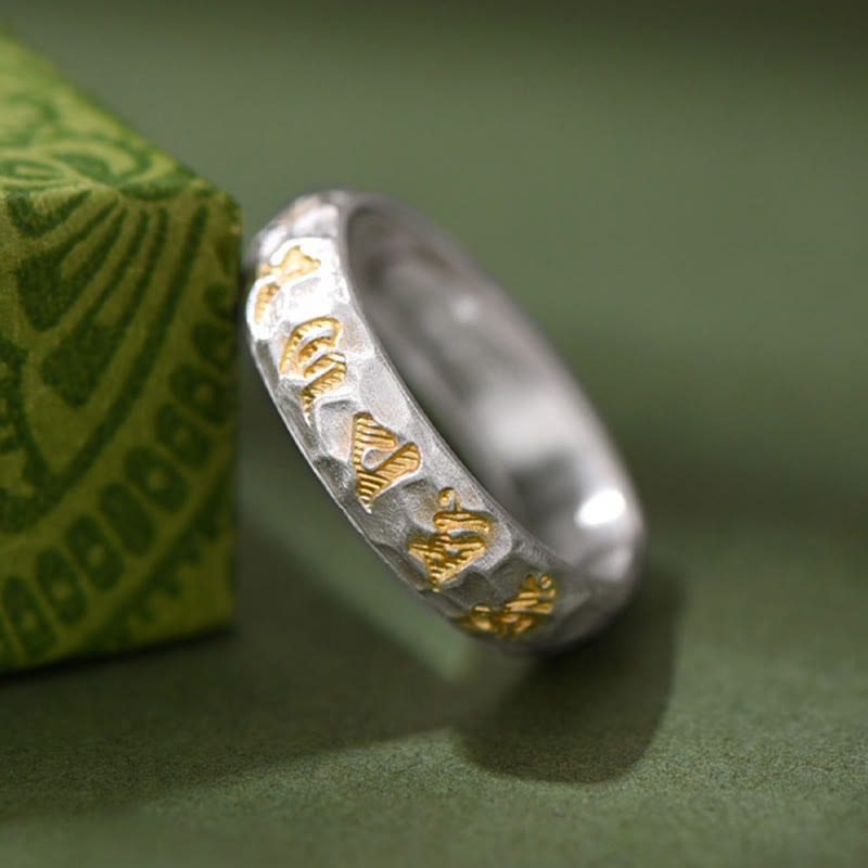 Kupfer Ring Om Mani Padme Hum mit Hammer Motiv Wohlstand Symbol