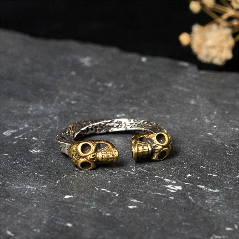Ring Kupfer Doppelschädel Totenkopf Vintage Design Spiritualität Schutz