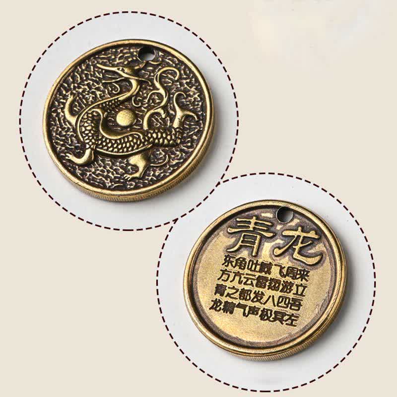 Schlüsselanhänger Vier Symbole Kupfer Ebenholz Drache chinesisches Feng Shui Amulett